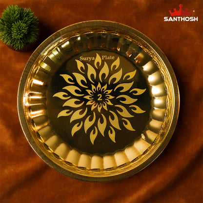 Brass Surya Deep Plate – 6.5 Inch Length | Traditional Brass Oil Lamp Plate for Pooja & Temple Use