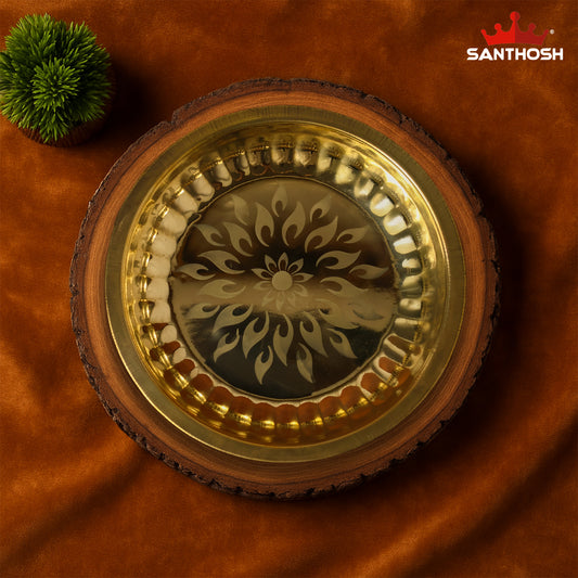 Brass Surya Deep Plate – 7.3 Inch Length | Traditional Brass Oil Lamp Plate for Pooja & Temple Use