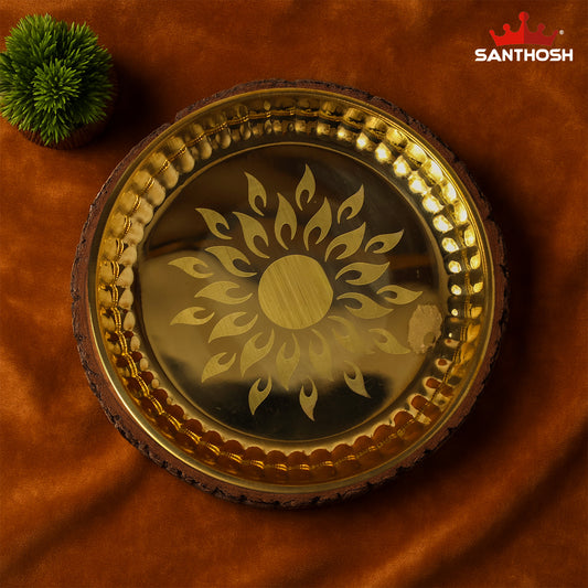 Brass Surya Deep Plate – 9.3 Inch Length | Traditional Brass Oil Lamp Plate for Pooja, Aarti & Home Temple Use