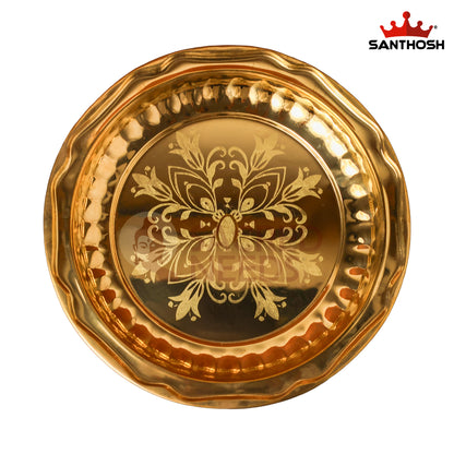 Brass Round Fancy Plate – 10 Inch Length | Traditional Brass Plate for Pooja, Offerings & Home Décor