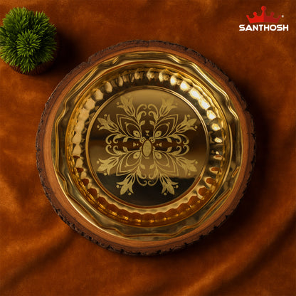 Brass Round Fancy Plate – 10 Inch Length | Traditional Brass Plate for Pooja, Offerings & Home Décor