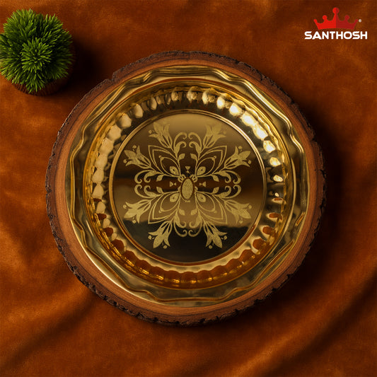 Brass Round Fancy Plate – 10 Inch Length | Traditional Brass Plate for Pooja, Offerings & Home Décor
