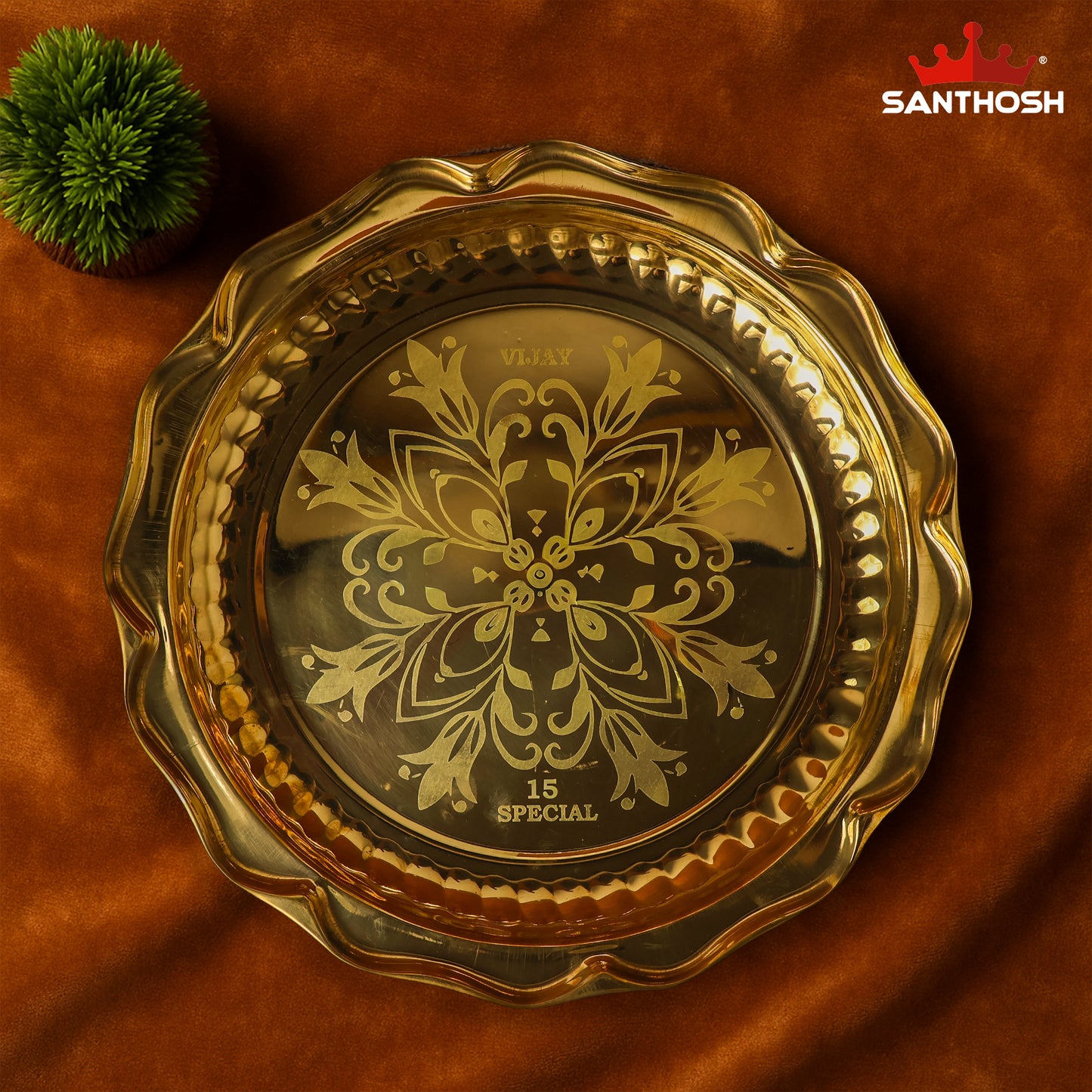 Brass Round Fancy Plate – 11.5 Inch Length | Traditional Brass Plate for Pooja, Offerings & Home Décor