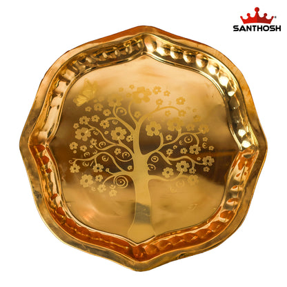 Brass Round Fancy Plate – 13 Inch Length | Traditional Brass Plate for Pooja, Offerings & Festive Décor