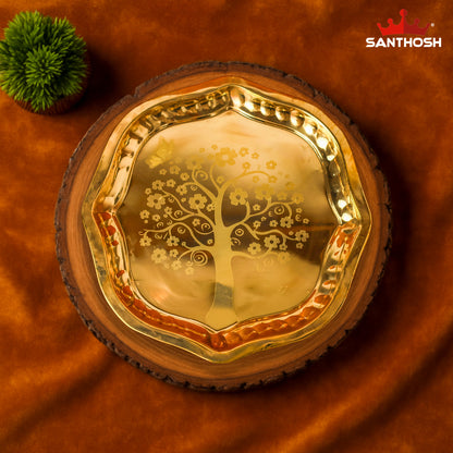 Brass Round Fancy Plate – 13 Inch Length | Traditional Brass Plate for Pooja, Offerings & Festive Décor