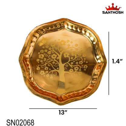Brass Round Fancy Plate – 13 Inch Length | Traditional Brass Plate for Pooja, Offerings & Festive Décor
