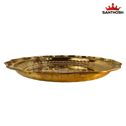 Brass Round Fancy Plate – 14 Inch Length | Traditional Brass Plate for Pooja, Offerings & Home Décor