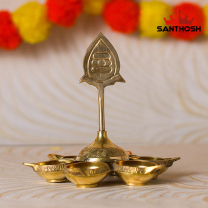 Brass Arupadai Murugan Vilakku – 5.5 Inch Length | Traditional Brass Oil Lamp for Pooja, Temple & Home Décor