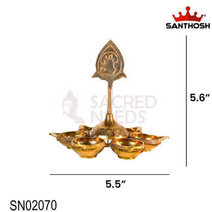 Brass Arupadai Murugan Vilakku – 5.5 Inch Length | Traditional Brass Oil Lamp for Pooja, Temple & Home Décor