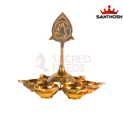 Brass Arupadai Murugan Vilakku – 5.5 Inch Length | Traditional Brass Oil Lamp for Pooja, Temple & Home Décor