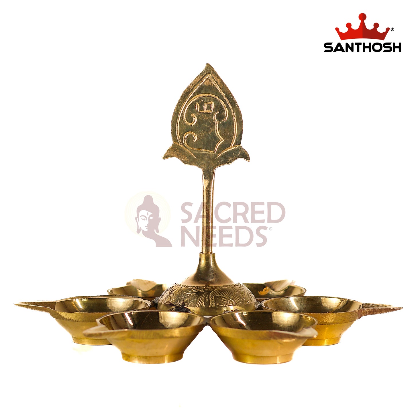 Sacred Needs Brass Arupadai Murugan Vilakku – 10 Inch (25.4 cm) Height | Traditional Pooja Room & Temple Lamp