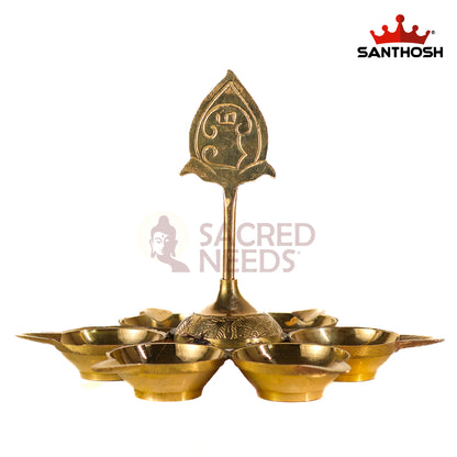 Sacred Needs Brass Arupadai Murugan Vilakku – 10 Inch (25.4 cm) Height | Traditional Pooja Room & Temple Lamp