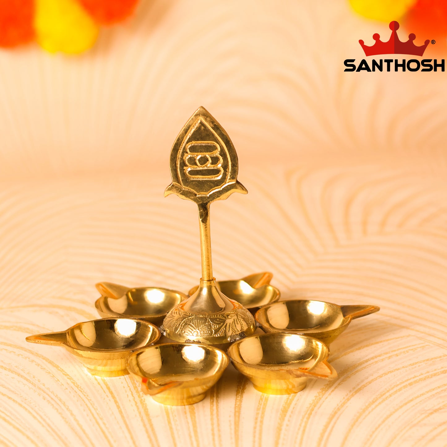 Sacred Needs Brass Arupadai Murugan Vilakku – 10 Inch (25.4 cm) Height | Traditional Pooja Room & Temple Lamp