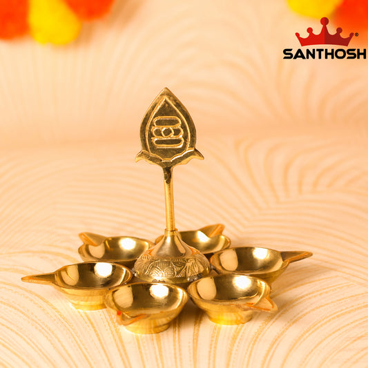 Sacred Needs Brass Arupadai Murugan Vilakku – 10 Inch (25.4 cm) Height | Traditional Pooja Room & Temple Lamp