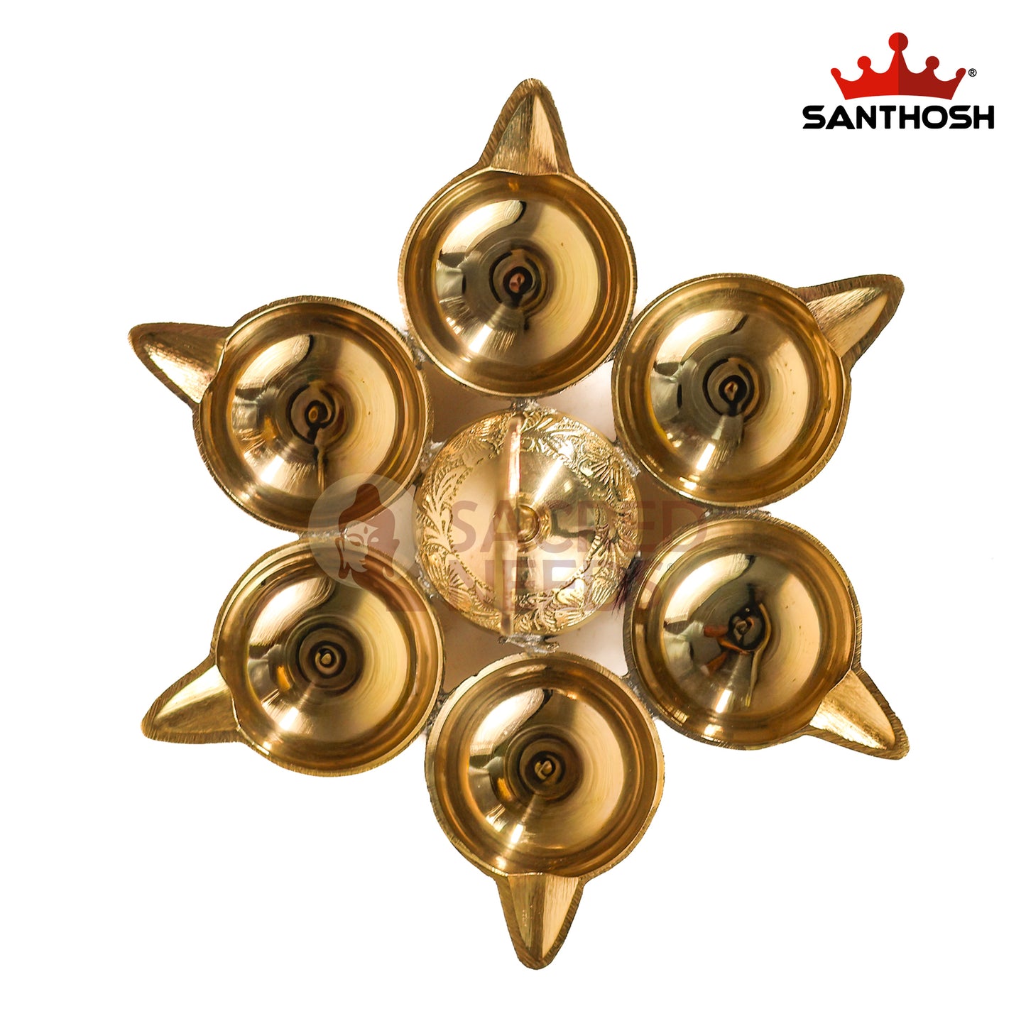 Sacred Needs Brass Arupadai Murugan Vilakku – 10 Inch (25.4 cm) Height | Traditional Pooja Room & Temple Lamp