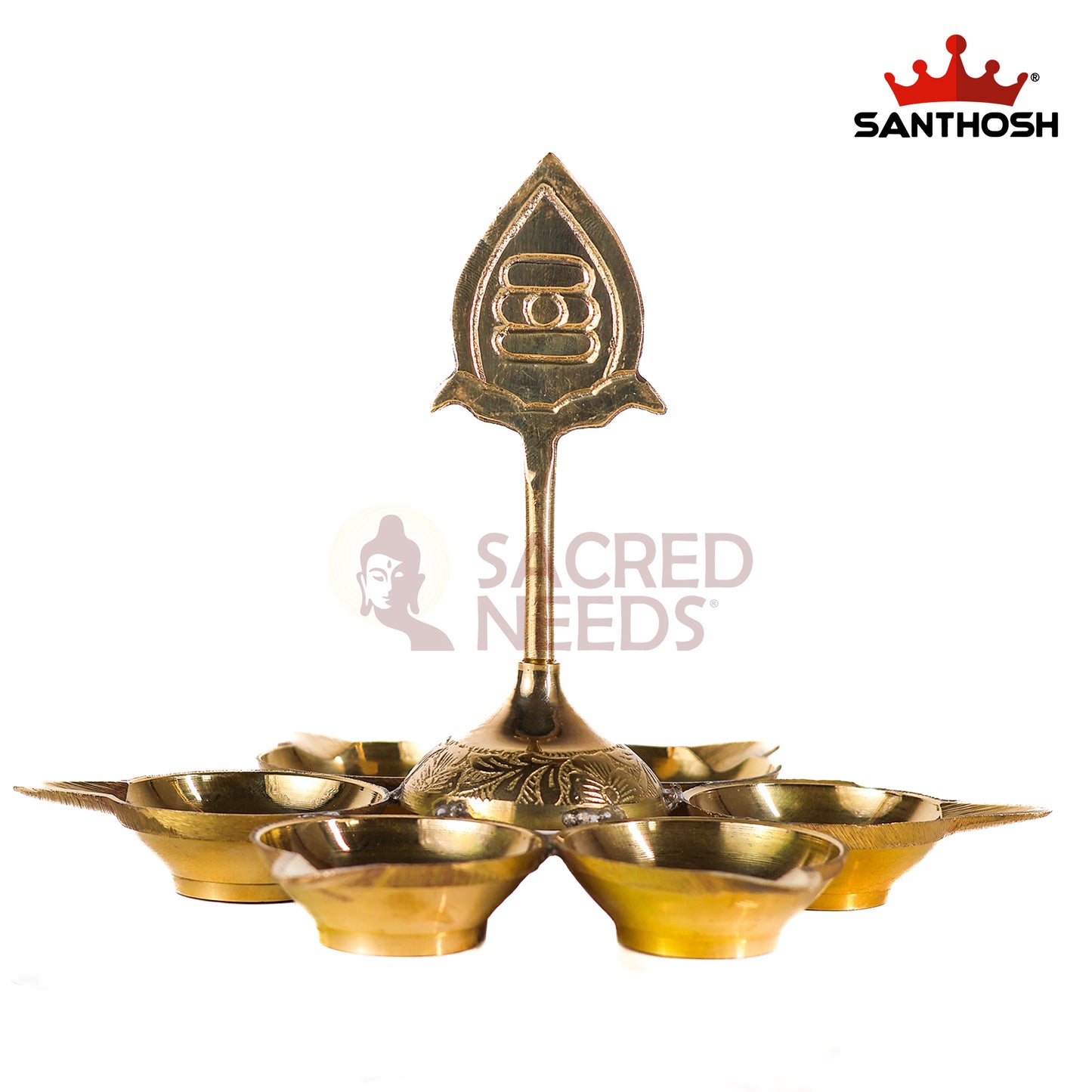 Sacred Needs Brass Arupadai Murugan Vilakku – 10 Inch (25.4 cm) Height | Traditional Pooja Room & Temple Lamp