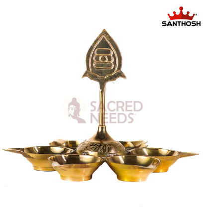 Sacred Needs Brass Arupadai Murugan Vilakku – 10 Inch (25.4 cm) Height | Traditional Pooja Room & Temple Lamp