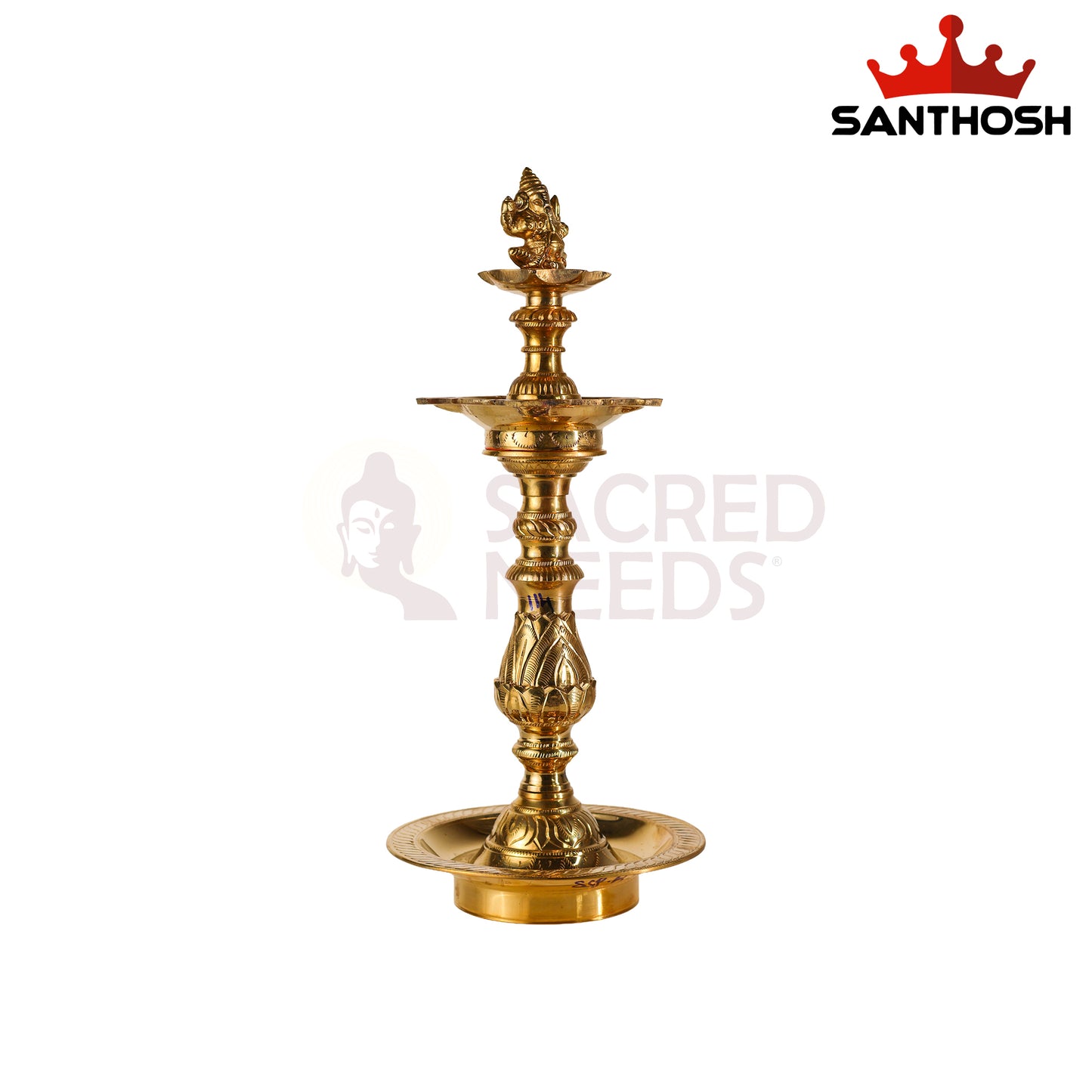 Sacred Needs Katta Kuthu Vilakku Ganesha – 14.8 Inch (37.6 cm) Height | Traditional Brass Idol for Pooja Room & Home Décor