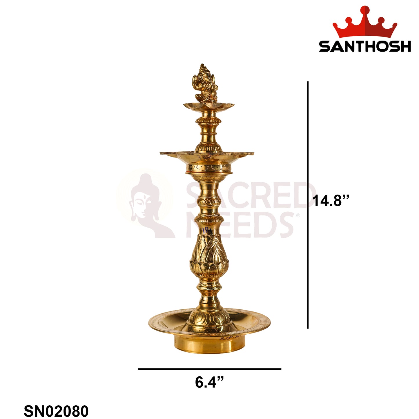 Sacred Needs Katta Kuthu Vilakku Ganesha – 14.8 Inch (37.6 cm) Height | Traditional Brass Idol for Pooja Room & Home Décor