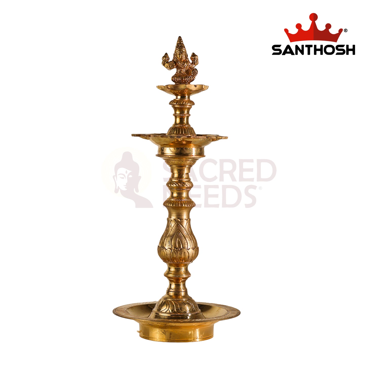 Sacred Needs Katta Kuthu Vilakku Lakshmi – 15 Inch (38.1 cm) Height | Brass Temple, Pooja Room & Vastu Home Décor Lamp