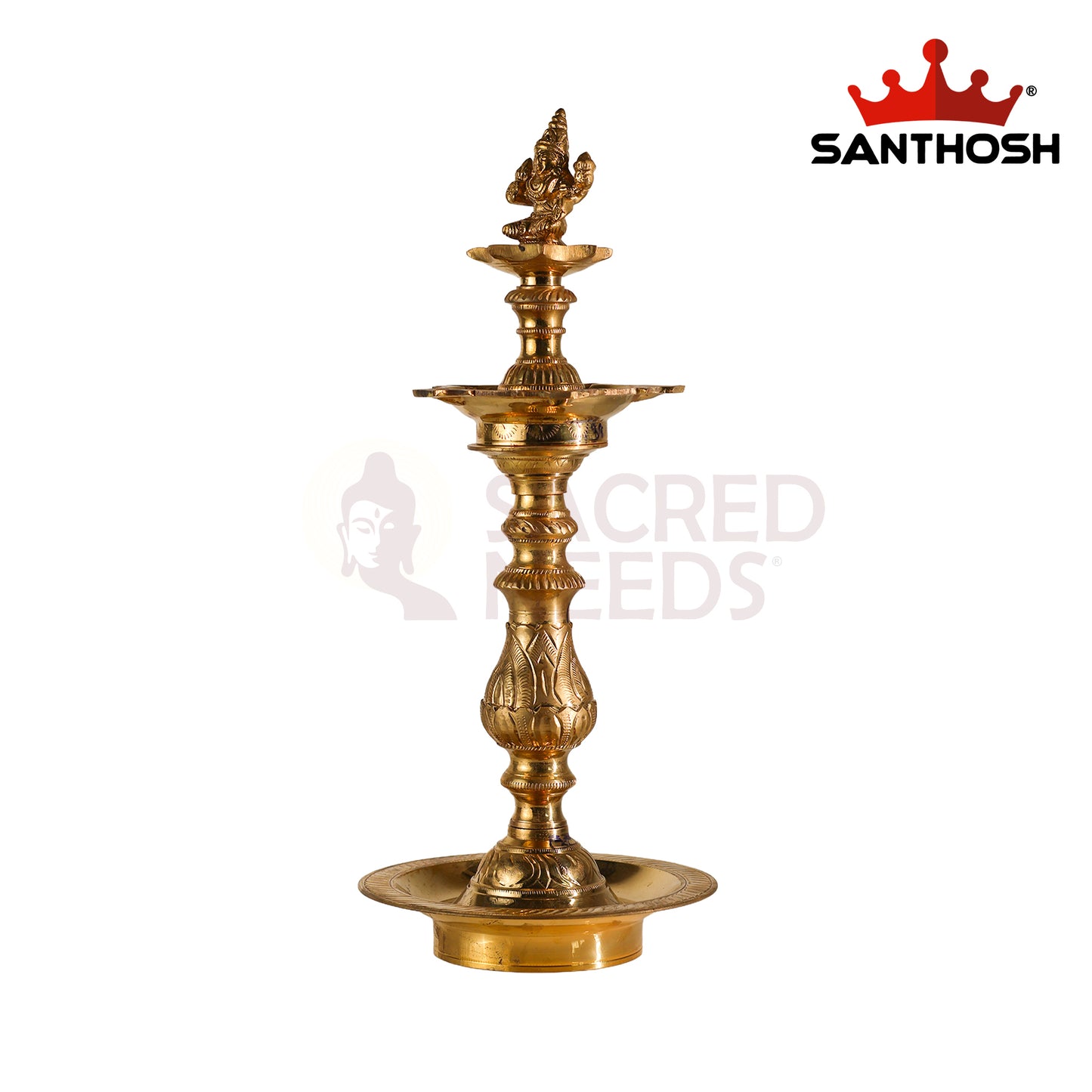 Sacred Needs Katta Kuthu Vilakku Lakshmi – 15 Inch (38.1 cm) Height | Brass Temple, Pooja Room & Vastu Home Décor Lamp