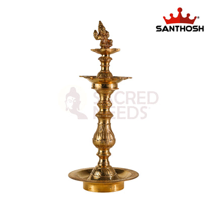 Sacred Needs Katta Kuthu Vilakku Lakshmi – 15 Inch (38.1 cm) Height | Brass Temple, Pooja Room & Vastu Home Décor Lamp