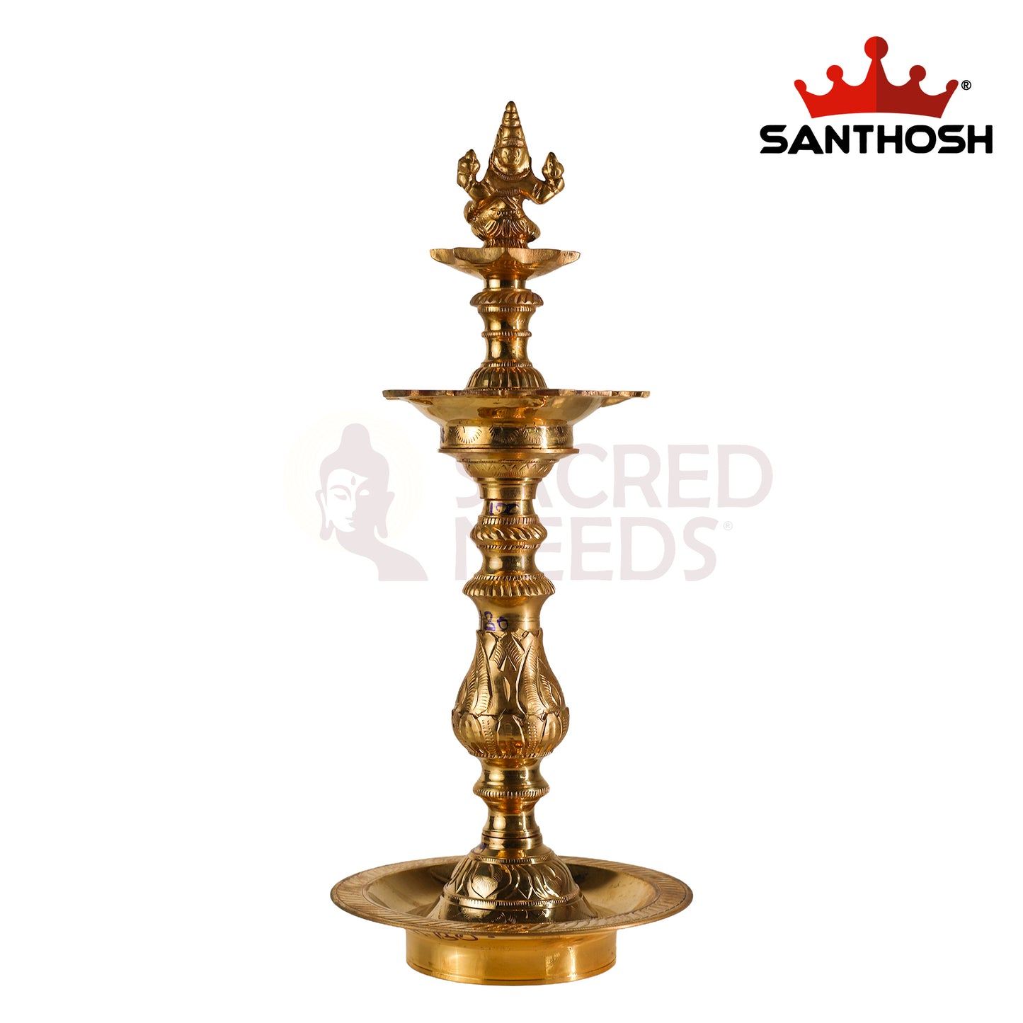 Sacred Needs Katta Kuthu Vilakku Lakshmi – 15 Inch (38.1 cm) Height | Brass Temple, Pooja Room & Vastu Home Décor Lamp