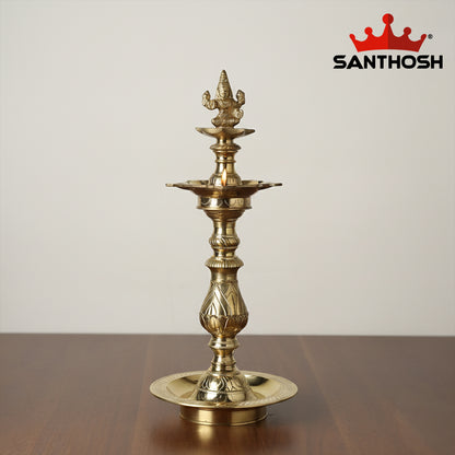 Sacred Needs Katta Kuthu Vilakku Lakshmi – 15 Inch (38.1 cm) Height | Brass Temple, Pooja Room & Vastu Home Décor Lamp