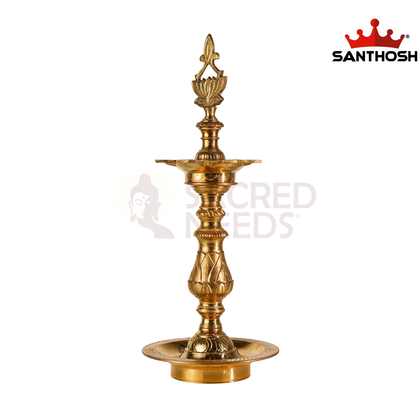 Sacred Needs Brass Katta Kuthu Vilakku with Lotus Porai – 16 Inch (40.6 cm) Height | Traditional Deepam Oil Lamp for Temple, Pooja Room & Home Décor