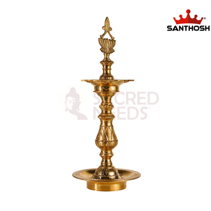 Sacred Needs Brass Katta Kuthu Vilakku with Lotus Porai – 16 Inch (40.6 cm) Height | Traditional Deepam Oil Lamp for Temple, Pooja Room & Home Décor