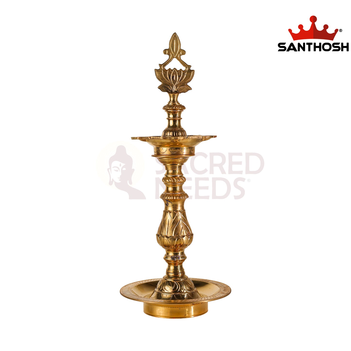 Sacred Needs Brass Katta Kuthu Vilakku with Lotus Porai – 16 Inch (40.6 cm) Height | Traditional Deepam Oil Lamp for Temple, Pooja Room & Home Décor