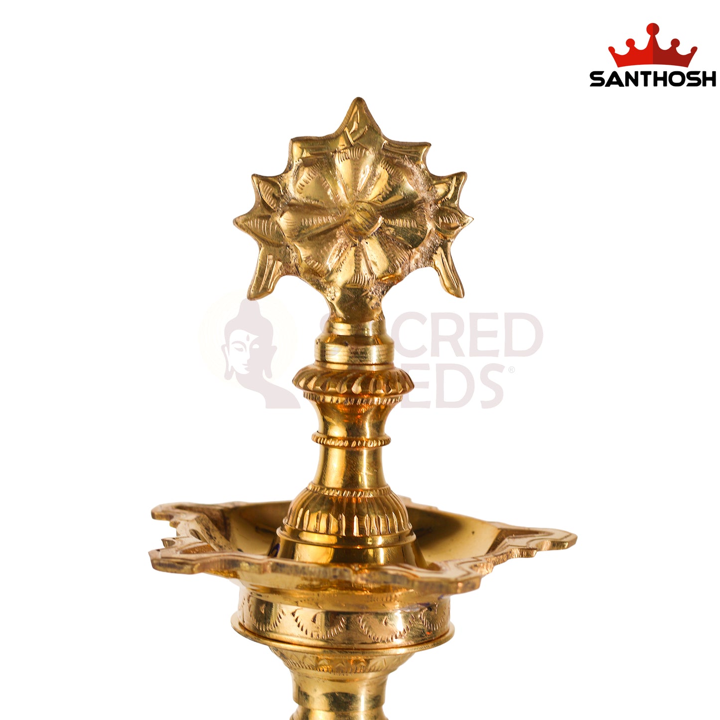 Sacred Needs Katta Kuthu Vilakku Sanku-Chakara – 15 Inch (38.1 cm) Traditional Brass Lamp for Temple & Home Pooja Décor