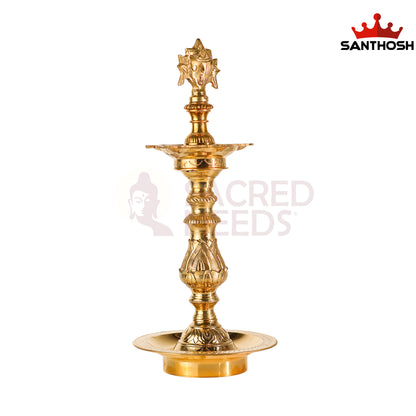 Sacred Needs Katta Kuthu Vilakku Sanku-Chakara – 15 Inch (38.1 cm) Traditional Brass Lamp for Temple & Home Pooja Décor
