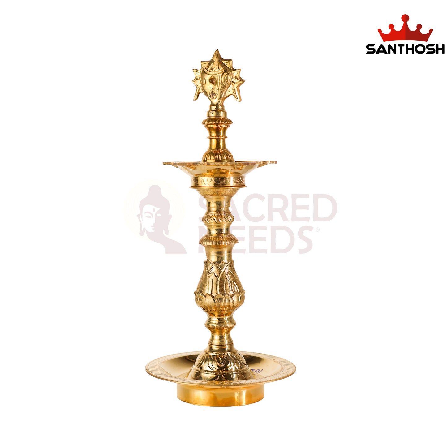 Sacred Needs Katta Kuthu Vilakku Sanku-Chakara – 15 Inch (38.1 cm) Traditional Brass Lamp for Temple & Home Pooja Décor