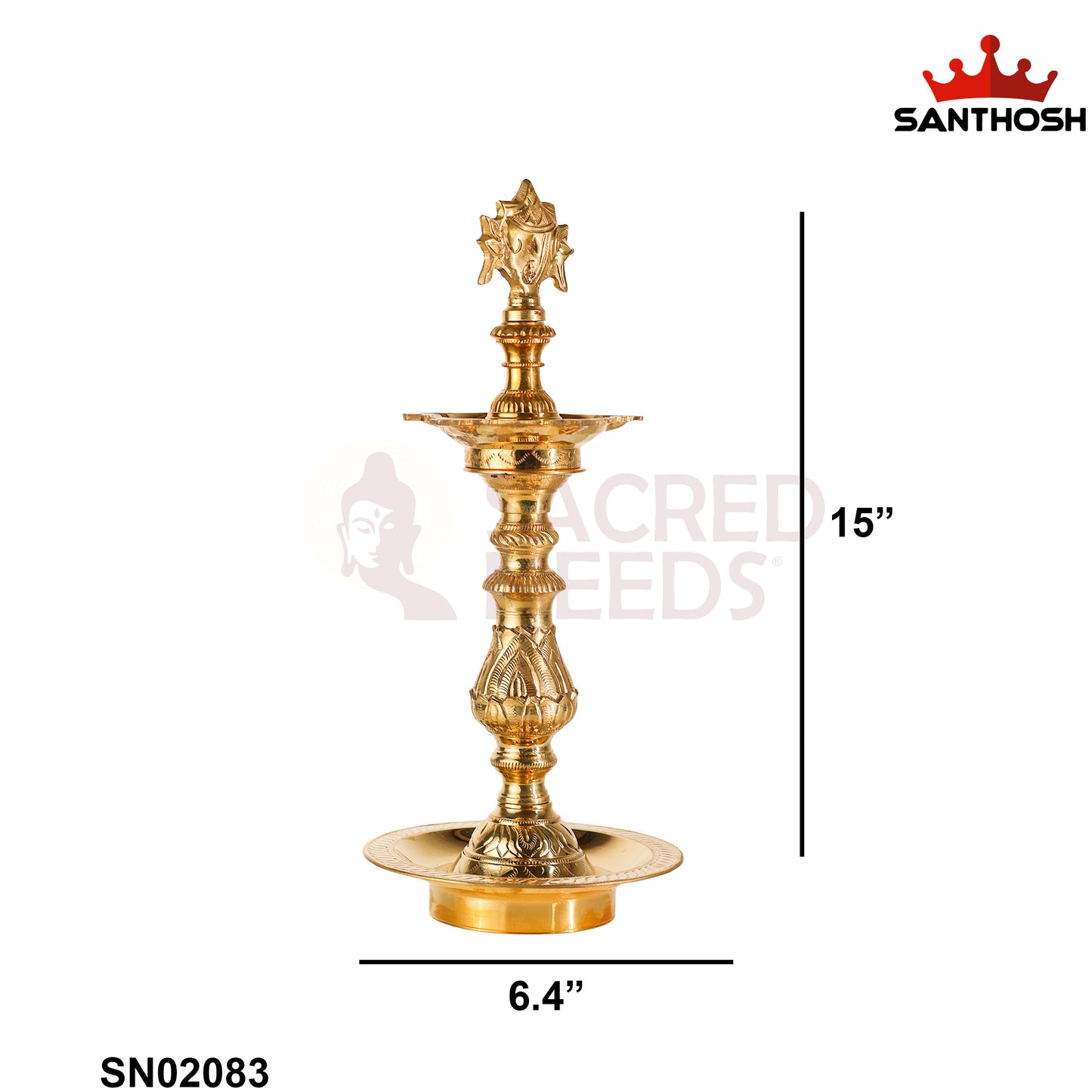 Sacred Needs Katta Kuthu Vilakku Sanku-Chakara – 15 Inch (38.1 cm) Traditional Brass Lamp for Temple & Home Pooja Décor