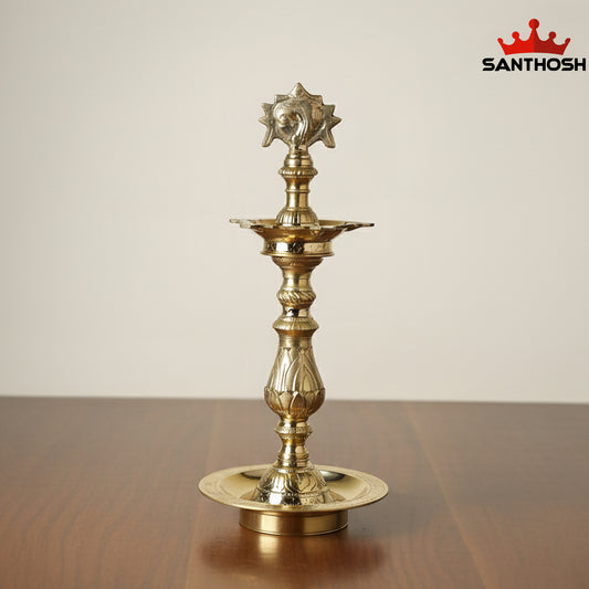 Sacred Needs Katta Kuthu Vilakku Sanku-Chakara – 15 Inch (38.1 cm) Traditional Brass Lamp for Temple & Home Pooja Décor