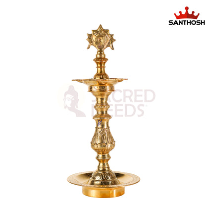 Sacred Needs Katta Kuthu Vilakku Sanku-Chakara – 15 Inch (38.1 cm) Traditional Brass Lamp for Temple & Home Pooja Décor