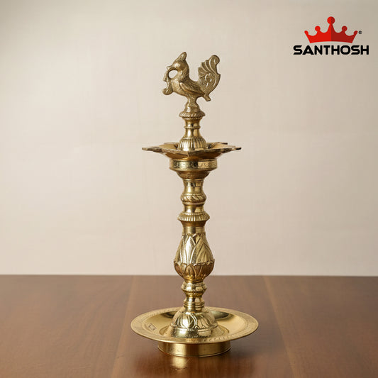 Sacred Needs Katta Kuthu Vilakku Annam – 14.5 Inch (36.8 cm) Brass Traditional Pooja Lamp | Handmade Temple & Home Décor Deepam