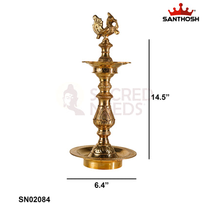 Sacred Needs Katta Kuthu Vilakku Annam – 14.5 Inch (36.8 cm) Brass Traditional Pooja Lamp | Handmade Temple & Home Décor Deepam