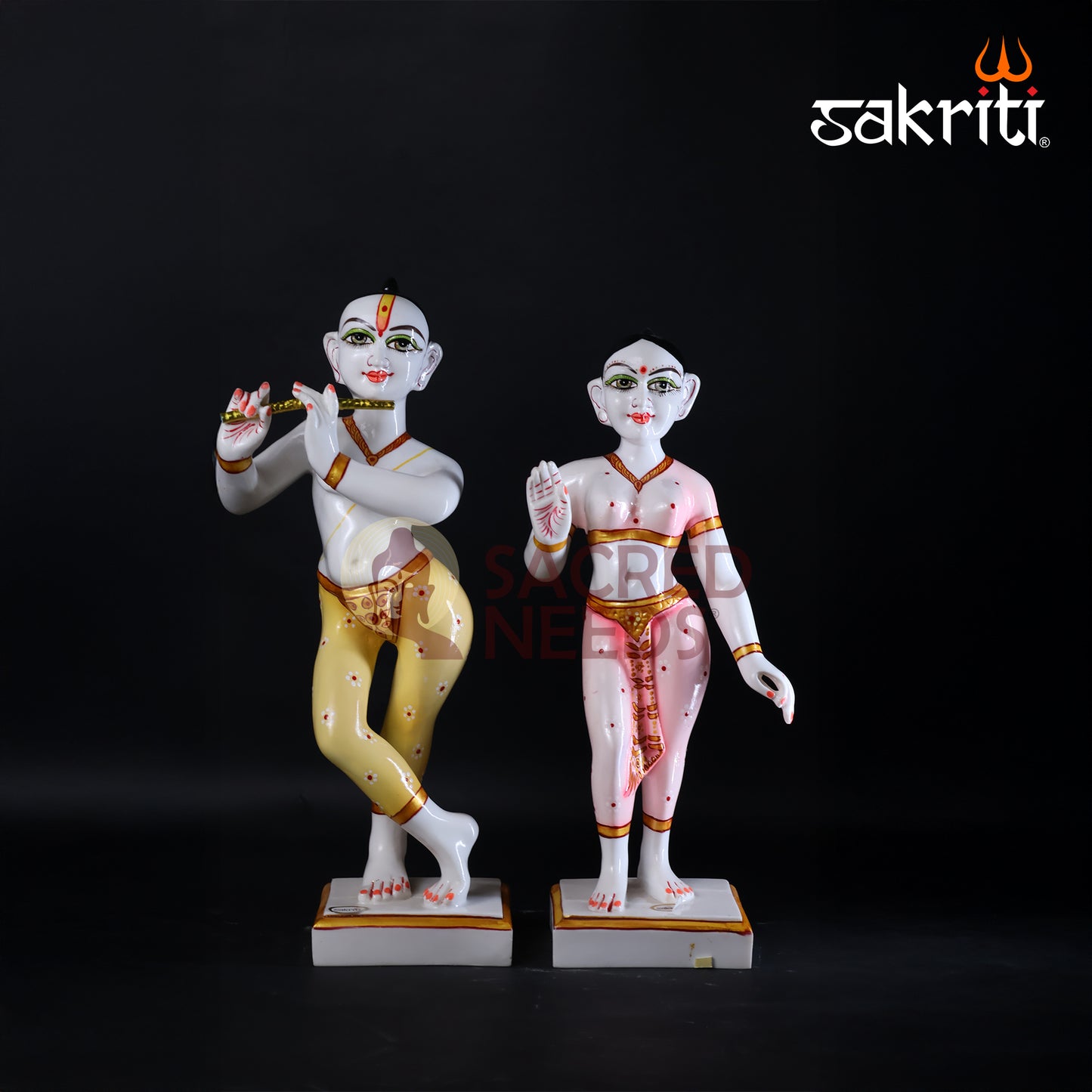 Sacred Needs Marble Dust ISKCON Radha Krishna Set – 17 Inch (43.2 cm) Height | Divine Radha Krishna Idol for Temple, Pooja Room & Home Décor