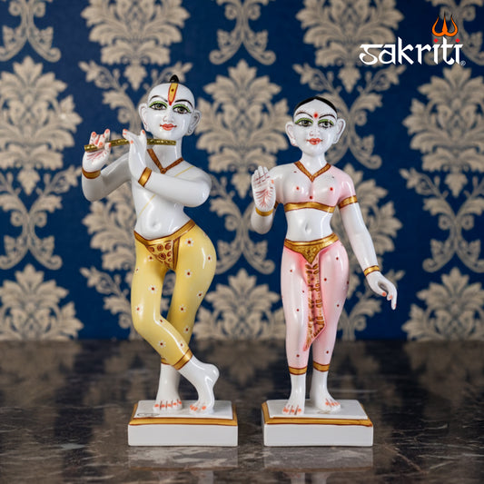 Sacred Needs Marble Dust ISKCON Radha Krishna Set – 17 Inch (43.2 cm) Height | Divine Radha Krishna Idol for Temple, Pooja Room & Home Décor