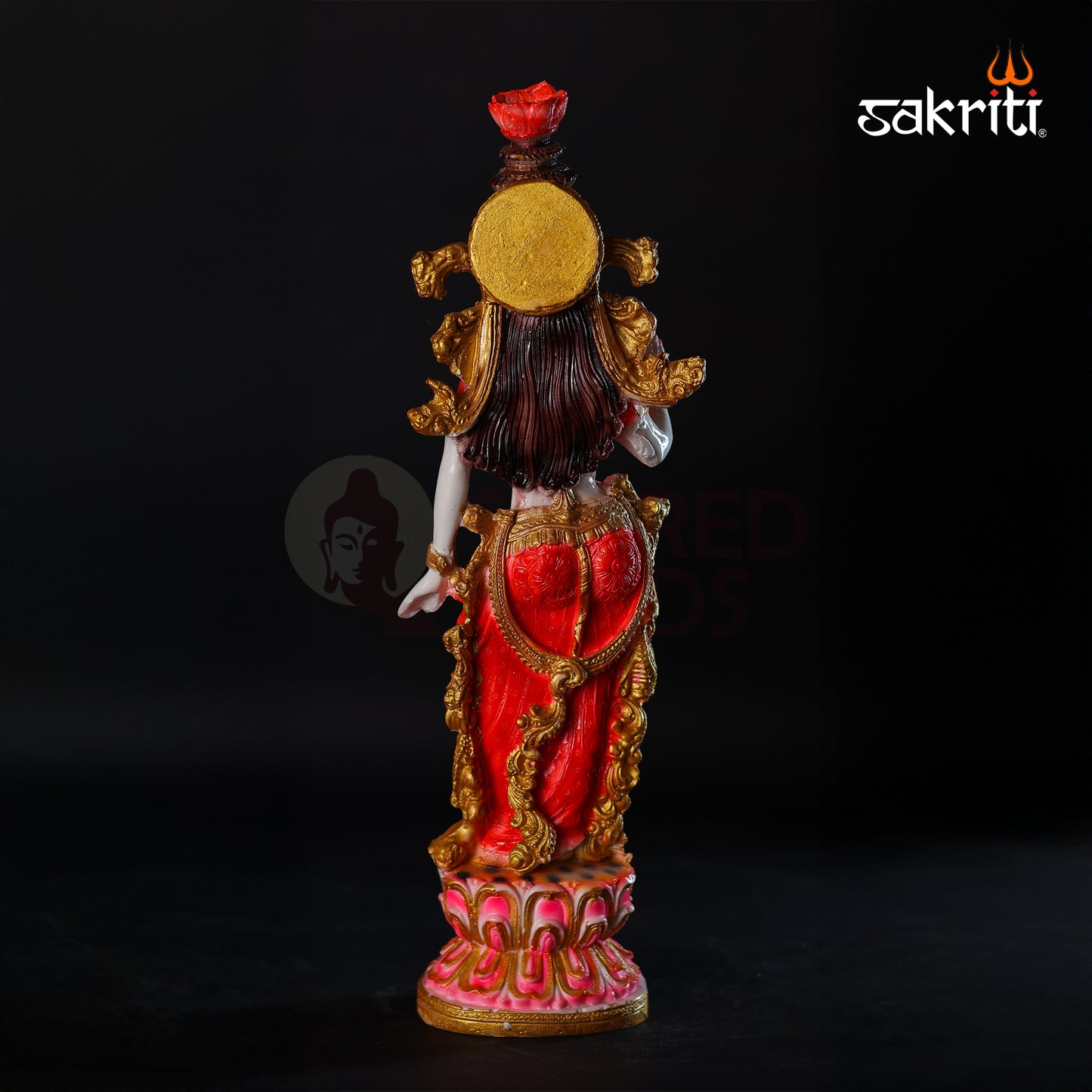 Sacred Needs Marble Dust Lotus Radha Krishna Idol Set – 14 Inch (35.6 cm) Height | Spiritual Pooja Room & Temple Décor