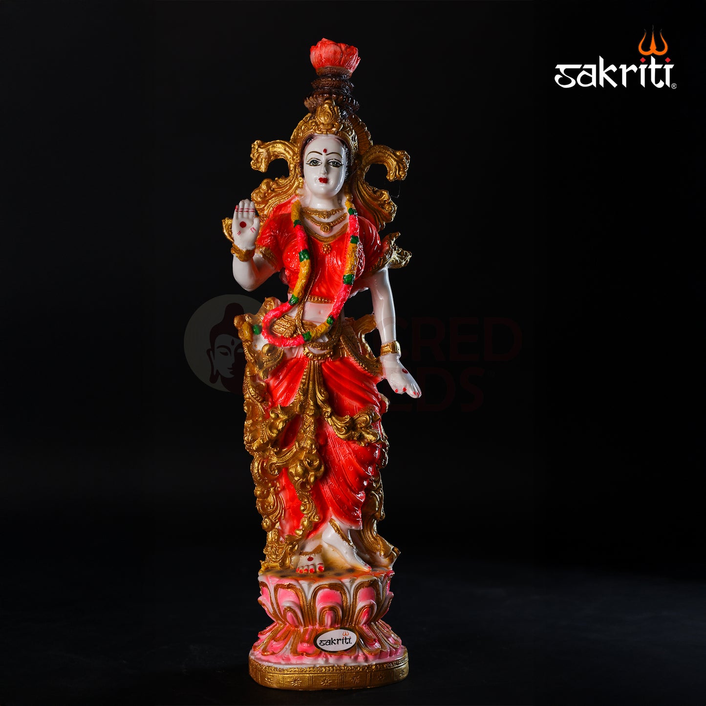 Sacred Needs Marble Dust Lotus Radha Krishna Idol Set – 14 Inch (35.6 cm) Height | Spiritual Pooja Room & Temple Décor