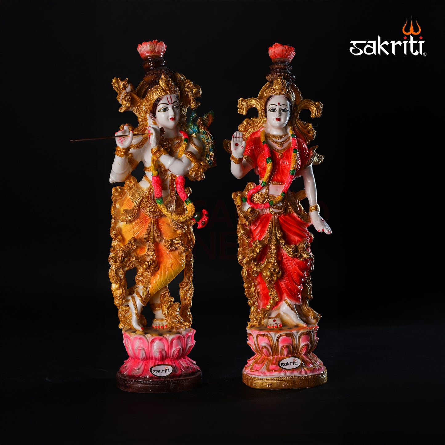 Sacred Needs Marble Dust Lotus Radha Krishna Idol Set – 14 Inch (35.6 cm) Height | Spiritual Pooja Room & Temple Décor