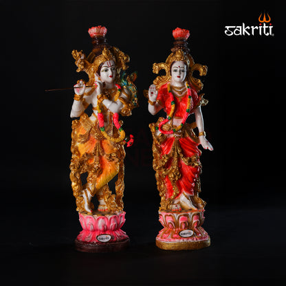 Sacred Needs Marble Dust Lotus Radha Krishna Idol Set – 14 Inch (35.6 cm) Height | Spiritual Pooja Room & Temple Décor