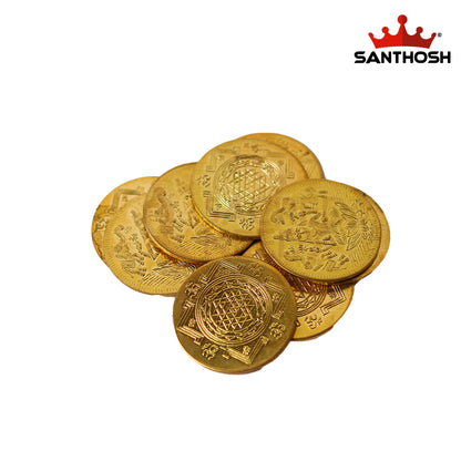 Sacred Needs Brass Pooja Coins – 10 Pieces Set | Traditional Hindu Temple & Pooja Articles for Lakshmi, Vishnu, and Prosperity Rituals