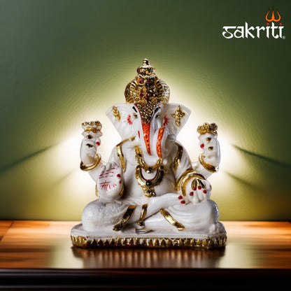 Marble Dust Dagru Ganesha – 9 Inch Height | Pooja Room & Home Decoration