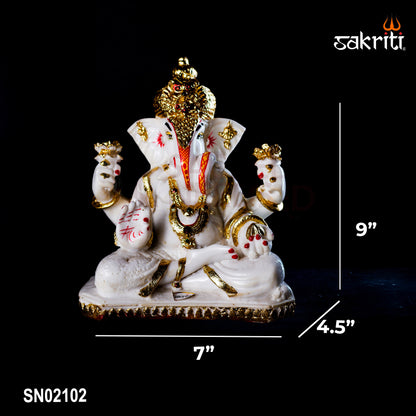 Marble Dust Dagru Ganesha – 9 Inch Height | Pooja Room & Home Decoration