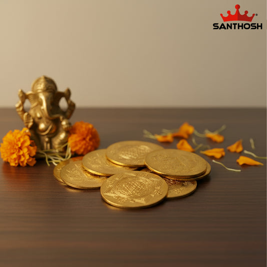 Sacred Needs Brass Pooja Coins – 10 Pieces Set | Traditional Hindu Temple & Pooja Articles for Lakshmi, Vishnu, and Prosperity Rituals