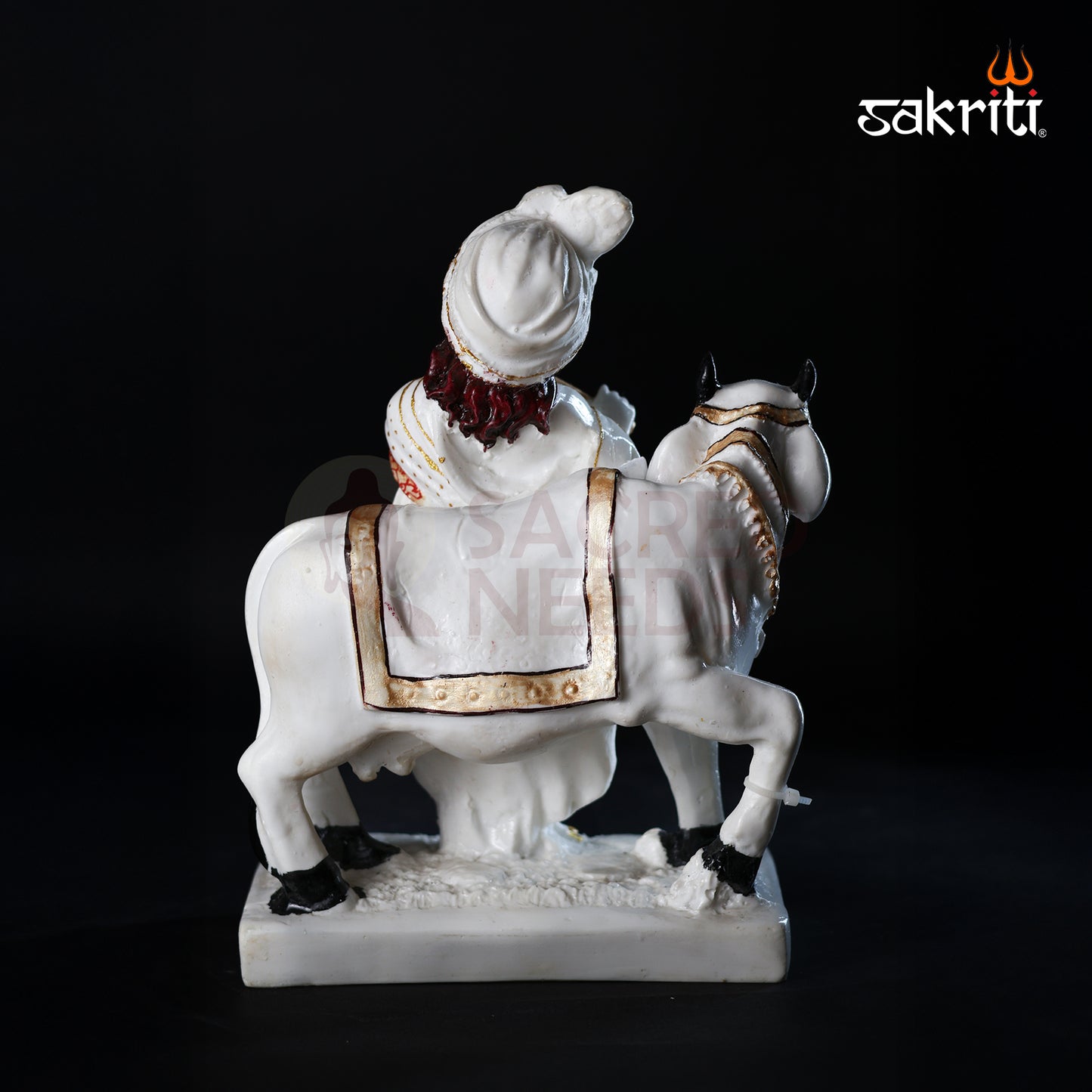Sacred Needs Marble Dust Cow Krishna Idol – 8.5 Inch (21.6 cm) Height | Radha Krishna with Cow Statue for Temple, Pooja Room & Home Décor